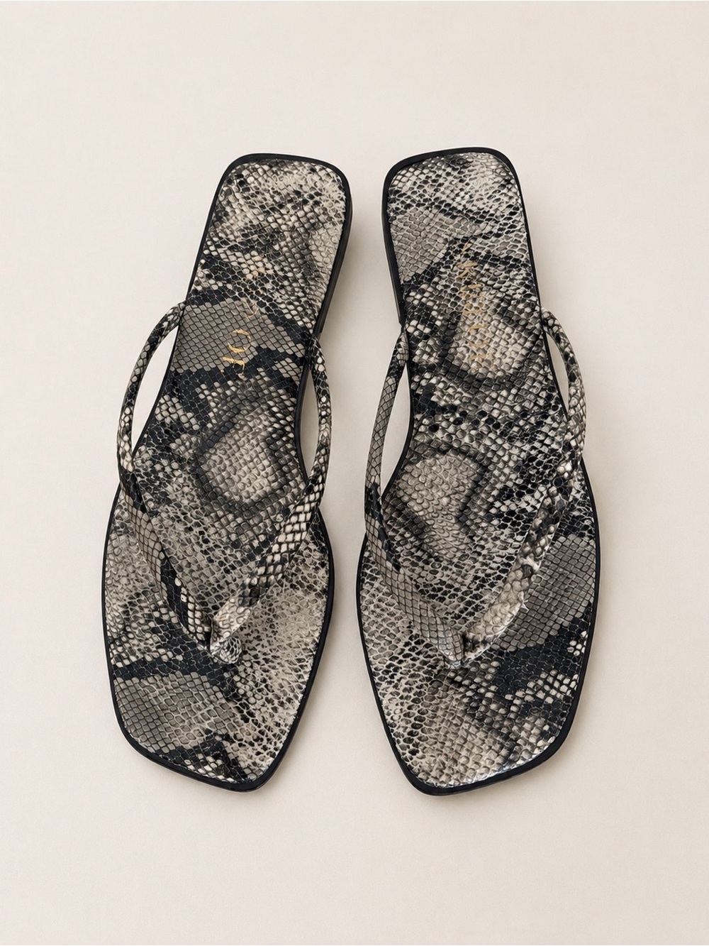 Womens Snake-Print Square-Toe Flip Flop Sandals - Black/Gray - Picture 3 of 6